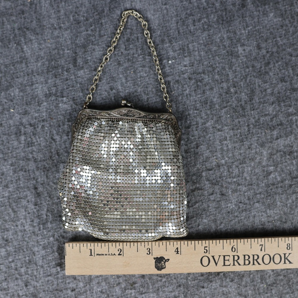 Whiting & Davis Vintage Micro Silver Mesh Top Handle Evening Bag Kiss Lock